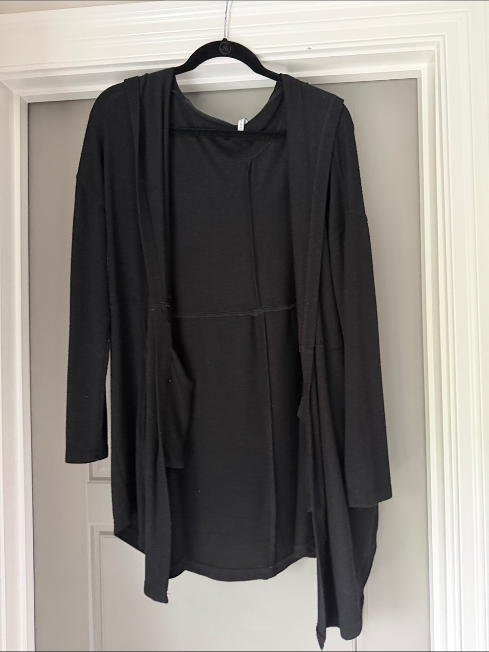 Open-Front Black Women's Cardigan with Draped Hem